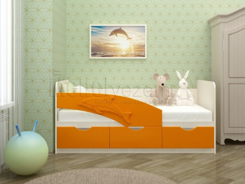 Дельфин-3 Кровать детская 3 ящика без ручек 1.6 Оранжевый глянец в Краснокаменске - krasnokamensk.mebel54.com | фото