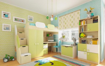 Детская комната Эппл (Зеленый/Белый/корпус Клен) в Краснокаменске - krasnokamensk.mebel54.com | фото
