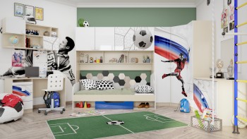 Детская комната Футбол ЧМ (Белый/Синий/корпус Клен) в Краснокаменске - krasnokamensk.mebel54.com | фото