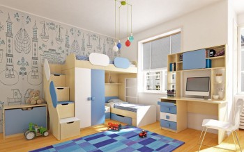 Детская комната Скай (Синий/Белый/корпус Клен) в Краснокаменске - krasnokamensk.mebel54.com | фото