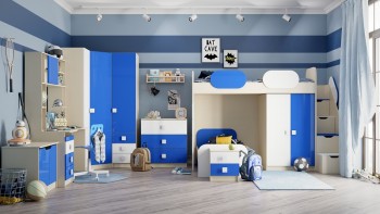 Детская комната Скай Люкс (Синий/Белый/корпус Клен) в Краснокаменске - krasnokamensk.mebel54.com | фото