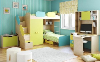 Детская комната Смайли (Желтый/Голубой/Зеленый/корпус Клен) в Краснокаменске - krasnokamensk.mebel54.com | фото