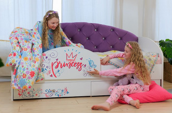 Кровать детская Эльза с бортиком Принцесса Белый/Фиолетовый в Краснокаменске - krasnokamensk.mebel54.com | фото