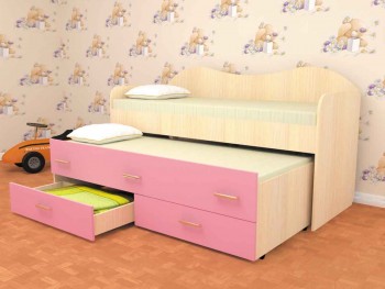 Кровать детская Нимфа двухместная 2.0 Дуб молочный/Розовый в Краснокаменске - krasnokamensk.mebel54.com | фото