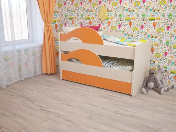 Кровать детская Радуга 1600 Млечный дуб/Оранжевый в Краснокаменске - krasnokamensk.mebel54.com | фото