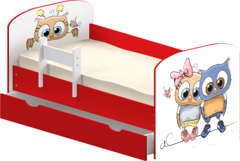 Кровать детская Совята 1.9 с бортиком и 2-мя ящиками (ЛДСП цветной) Белый/красный в Краснокаменске - krasnokamensk.mebel54.com | фото
