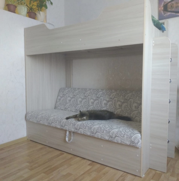 Кровать двухъярусная с диваном (Беленый дуб) в Краснокаменске - krasnokamensk.mebel54.com | фото