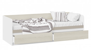 Кровать «Сканди» с 2 ящиками Дуб Гарден/Белый/Глиняный серый в Краснокаменске - krasnokamensk.mebel54.com | фото