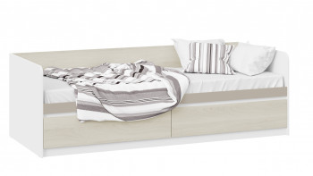 Кровать «Сканди» с 2 ящиками Дуб Гарден/Белый/Глиняный серый в Краснокаменске - krasnokamensk.mebel54.com | фото