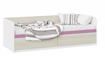 Кровать «Сканди» с 2 ящиками Дуб Гарден/Белый/Лиловый в Краснокаменске - krasnokamensk.mebel54.com | фото