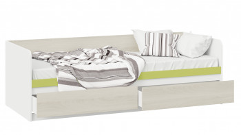 Кровать «Сканди» с 2 ящиками Дуб Гарден/Белый/Зеленый в Краснокаменске - krasnokamensk.mebel54.com | фото