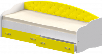 Кровать Софа-7 с мягкой спинкой (800х1900) Белый/Желтый в Краснокаменске - krasnokamensk.mebel54.com | фото