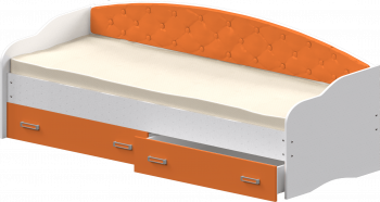 Кровать Софа-7 с мягкой спинкой (800х1900) Белый/Оранжевый в Краснокаменске - krasnokamensk.mebel54.com | фото