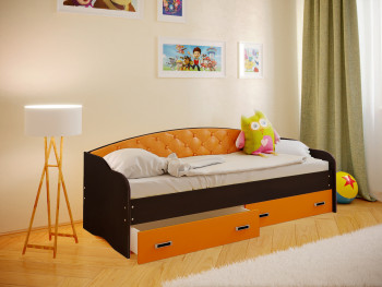 Кровать Софа-8 с мягкой спинкой (900х2000) Венге/Оранжевый в Краснокаменске - krasnokamensk.mebel54.com | фото