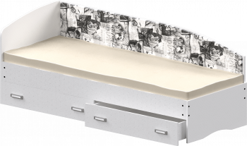 Кровать Софа-9 с мягкой спинкой с рисунком Милана (900х1900) Белый в Краснокаменске - krasnokamensk.mebel54.com | фото