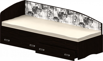 Кровать Софа-9 с мягкой спинкой с рисунком Милана (900х1900) Венге в Краснокаменске - krasnokamensk.mebel54.com | фото