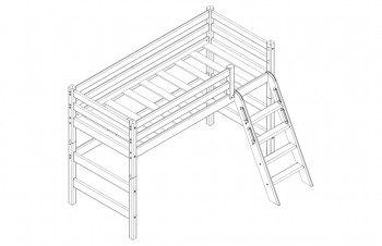 Кровать Соня вариант 6 полувысокая с наклонной лестницей Белый полупрозрачный в Краснокаменске - krasnokamensk.mebel54.com | фото