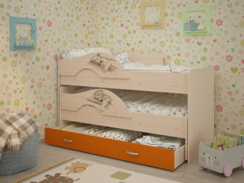 Кровать выкатная Радуга-Сафари детская 1600 Млечный дуб/Оранжевый в Краснокаменске - krasnokamensk.mebel54.com | фото