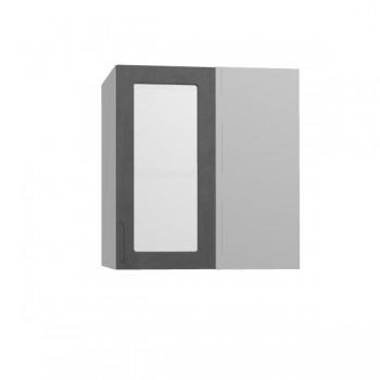 Лофт ПУС 650 шкаф верхний угловой со стеклом (Бетон темный/корпус Серый) в Краснокаменске - krasnokamensk.mebel54.com | фото