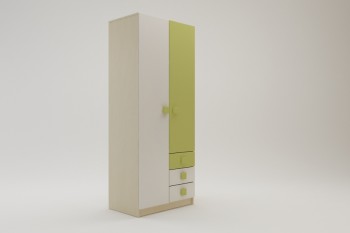 Шкаф 2-х створчатый с ящиками Эппл (Зеленый/Белый/корпус Клен) в Краснокаменске - krasnokamensk.mebel54.com | фото