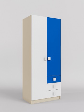 Шкаф 2-х створчатый с ящиками Скай люкс (Синий/Белый/корпус Клен) в Краснокаменске - krasnokamensk.mebel54.com | фото