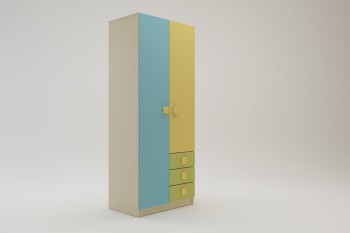 Шкаф 2-х створчатый с ящиками Смайли (Желтый/Голубой/Зеленый/корпус Клен) в Краснокаменске - krasnokamensk.mebel54.com | фото