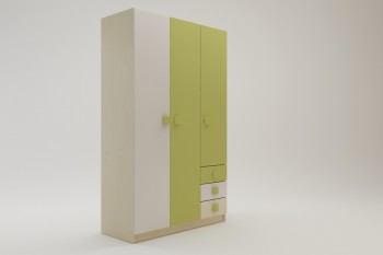 Шкаф 3-х створчатый с ящиками Эппл (Зеленый/Белый/корпус Клен) в Краснокаменске - krasnokamensk.mebel54.com | фото
