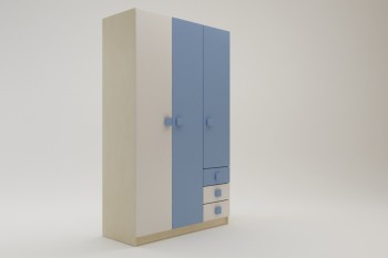 Шкаф 3-х створчатый с ящиками Скай (Синий/Белый/корпус Клен) в Краснокаменске - krasnokamensk.mebel54.com | фото