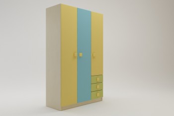 Шкаф 3-х створчатый с ящиками Смайли (Желтый/Голубой/Зеленый/корпус Клен) в Краснокаменске - krasnokamensk.mebel54.com | фото