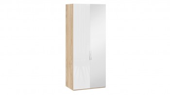 Шкаф для одежды с 1 глухой и 1 зеркальной дверями правый «Эмбер» Яблоня Беллуно/Белый глянец в Краснокаменске - krasnokamensk.mebel54.com | фото