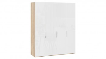 Шкаф для одежды с 4 глухими дверями «Эмбер» Яблоня Беллуно/Белый глянец в Краснокаменске - krasnokamensk.mebel54.com | фото