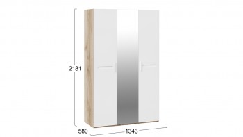 Шкаф комбинированный с 3-мя дверями «Фьюжн» Дуб делано/Белый глянец в Краснокаменске - krasnokamensk.mebel54.com | фото