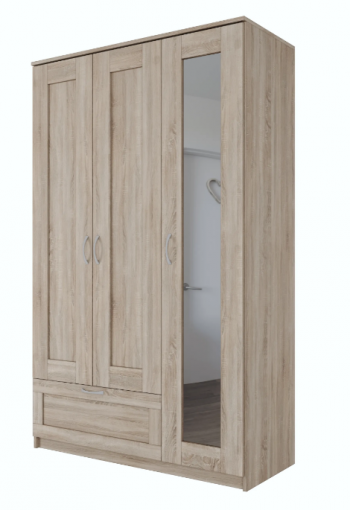 Шкаф трехдверный Сириус с зеркалом и 1 ящиком дуб сонома в Краснокаменске - krasnokamensk.mebel54.com | фото