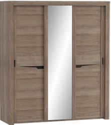 Шкаф трехдверный Соренто с раздвижными дверями Дуб стирлинг/Кофе структурный матовый в Краснокаменске - krasnokamensk.mebel54.com | фото